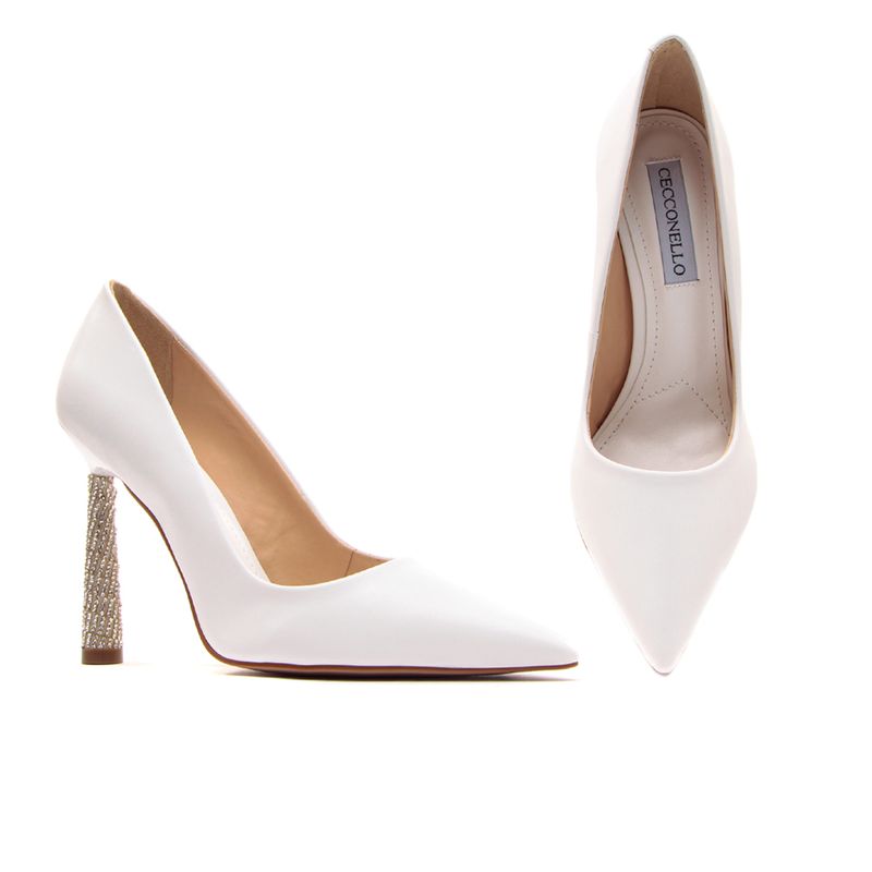 Scarpin branco best sale salto fino