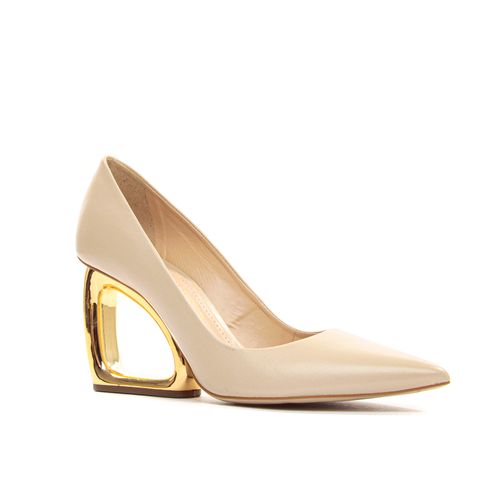 Scarpin Couro Creme Salto Vazado Cecconello 2202002-2