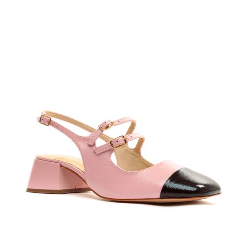 Slingback Couro Rosa Salto Bloco Baixo Cecconello 2390002-1