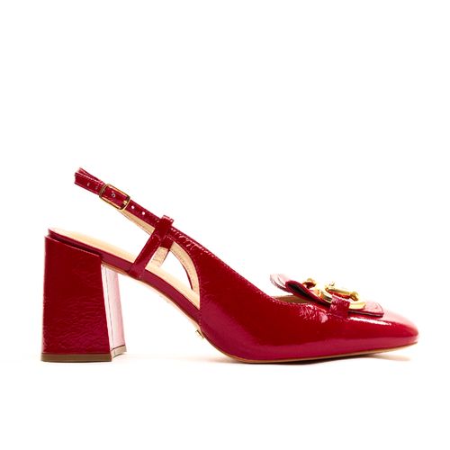 Slingback Couro Vermelho Salto Bloco Cecconello 2387002-4