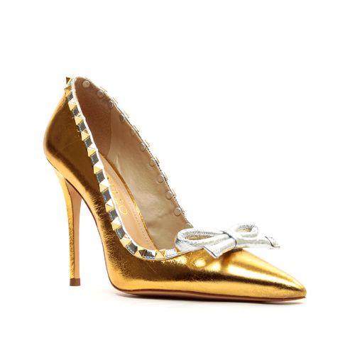 Scarpin Couro Ouro Salto Alto Cecconello 2396005-3