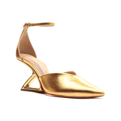 Scarpin Couro Ouro Salto Vazado Cecconello  2373001-3