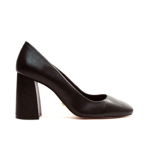 Scarpin Couro Preto Salto Alto Bloco Cecconello 2441011-1