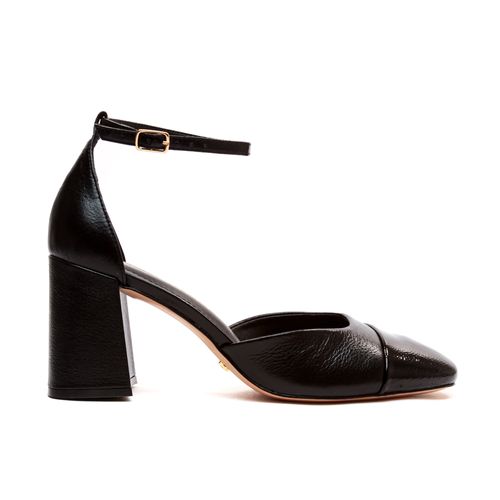 SandÁlia Couro Preto Salto Bloco Cecconello 2387003-1