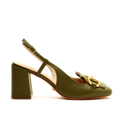 Slingback Couro Verde Salto Bloco Cecconello 2387002-1