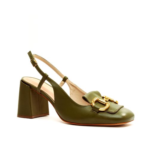 Slingback Couro Verde Salto Bloco Cecconello 2387002-1