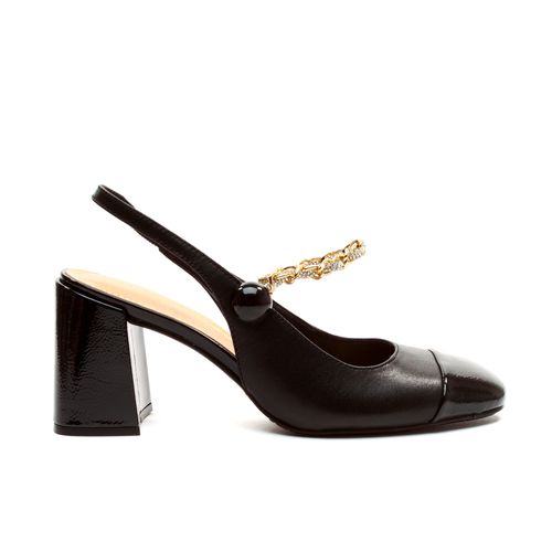 Slingback Couro Preto Salto Bloco Cecconello 2387005-6