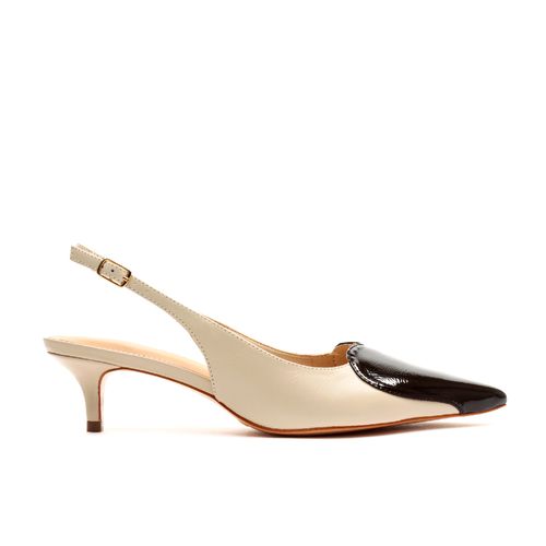 Slingback Couro Off White Salto Baixo Cecconello 2389018-2