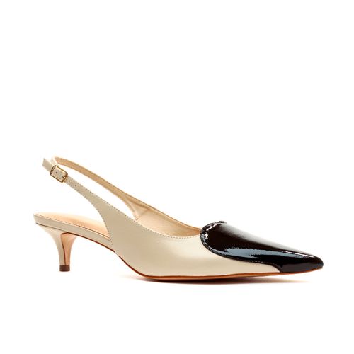 Slingback Couro Off White Salto Baixo Cecconello 2389018-2