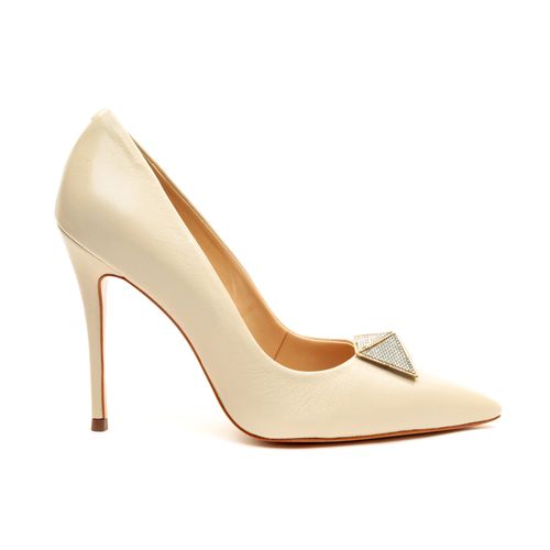 Scarpin Couro Off White Salto Alto Cecconello 2396020-2
