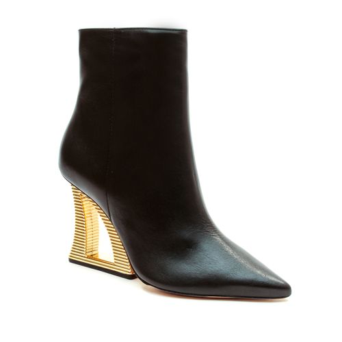 Bota Couro Preto Cano Curto Salto Vazado Cecconello 2443001-3