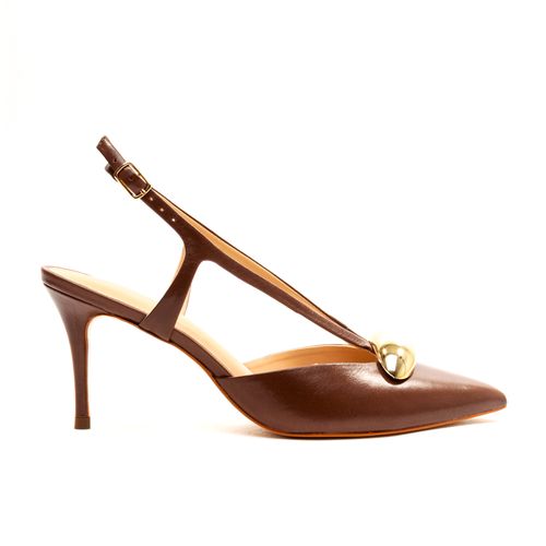 Slingback Couro Marrom Salto MÉdio Cecconello 2477003-2