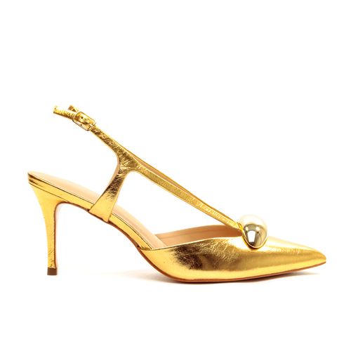 Slingback Couro Ouro Salto MÉdio Cecconello 2477003-3