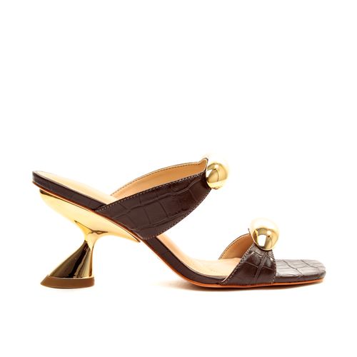 Tamanco Croco Marrom Salto MÉdio Cecconello 2495001-3