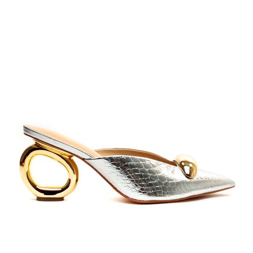 Mule Prata Salto MÉdio Vazado Cecconello 2494001-3