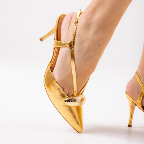 Slingback Couro Ouro Salto MÉdio Cecconello 2477003-3