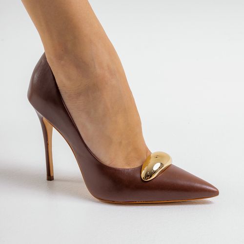 Scarpin Couro Marrom Salto Alto Cecconello 2483002-4