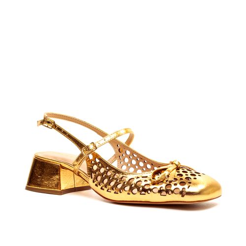 Slingback Couro Ouro Salto Bloco Baixo Cecconello 2488001-5