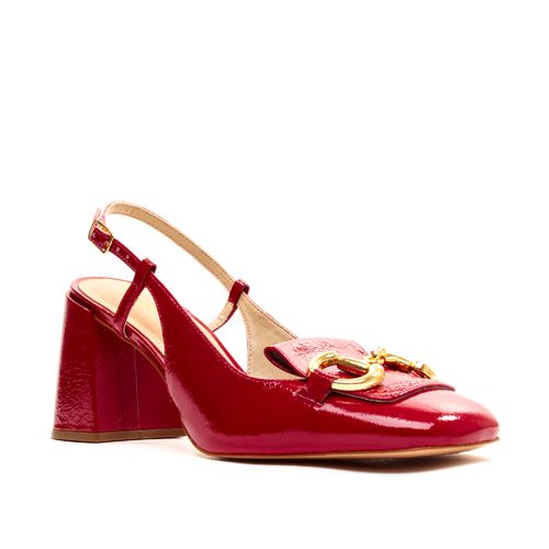 Slingback Couro Vermelho Salto Bloco Cecconello 2387002-4