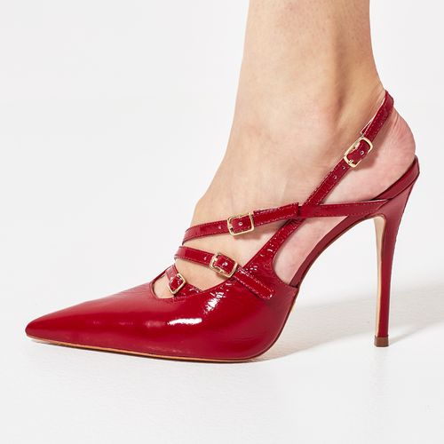 Slingback Couro Vermelho Salto Alto Cecconello 2396002-9