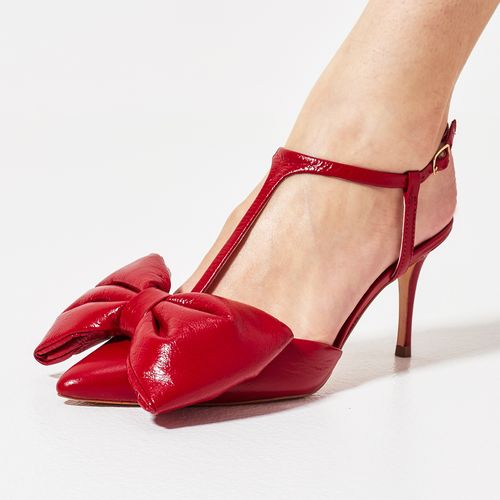 Slingback Couro Vermelho Salto Médio Cecconello 2399007-1