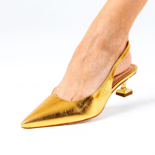 Slingback Couro Ouro Salto Baixo Cecconello 2393002-13
