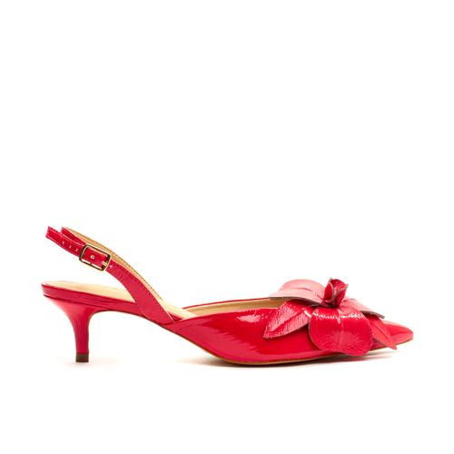 Slingback Couro Vermelho Salto Baixo Cecconello 2473002-1