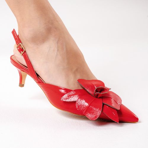 Slingback Couro Vermelho Salto Baixo Cecconello 2473002-1