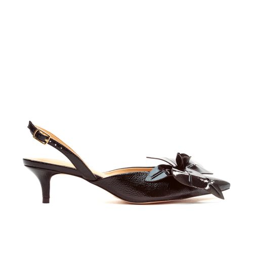 Slingback Couro Preto Salto Baixo Cecconello 2473002-2