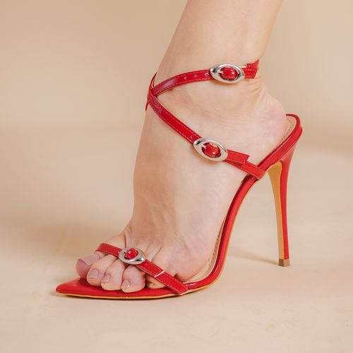 Sandália Couro Vermelho Salto Alto Cecconello 2500003-1
