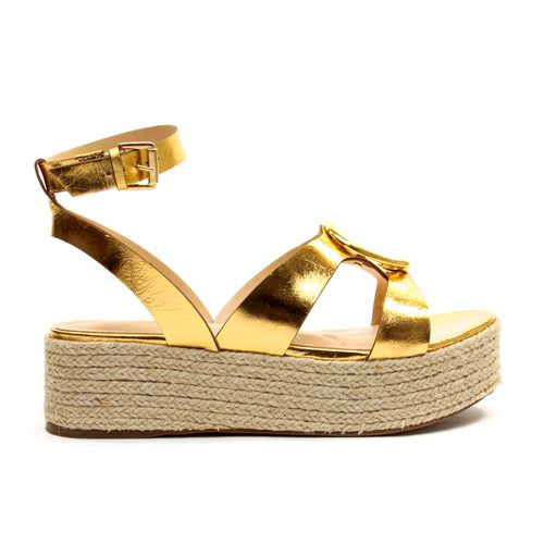 Sandália Couro Ouro Flatform Cecconello 2552001-1
