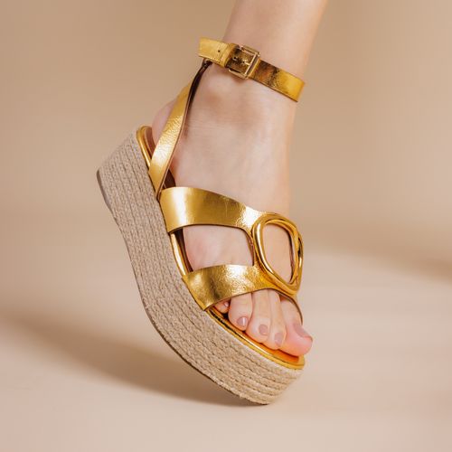 Sandália Couro Ouro Flatform Cecconello 2552001-1