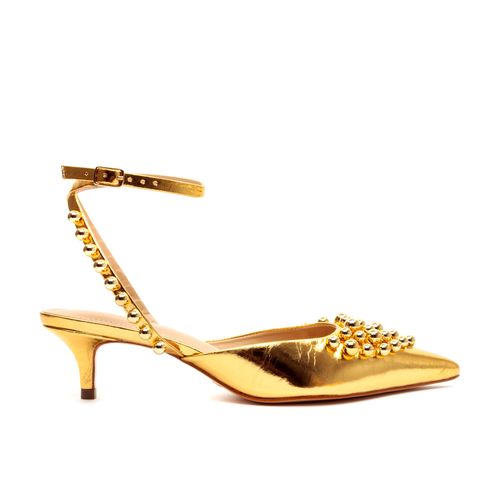 Slingback Couro Ouro Salto Baixo Cecconello 2473007-1