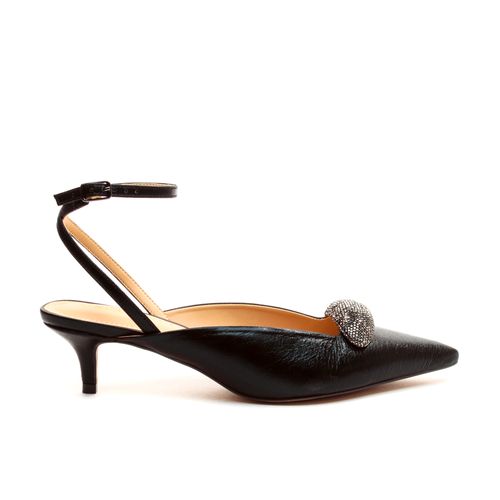 Slingback Couro Preto Salto Baixo Cecconello 2473017-2
