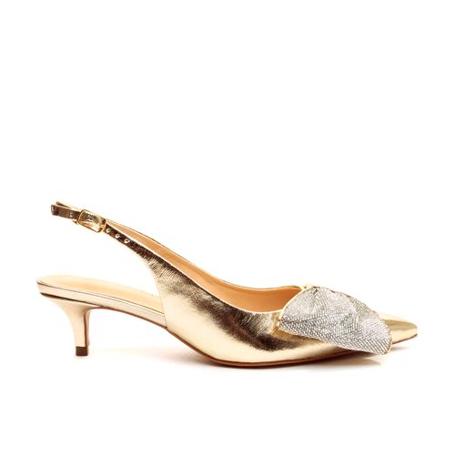 Slingback Couro Ouro Salto Baixo Cecconello 2473015-1