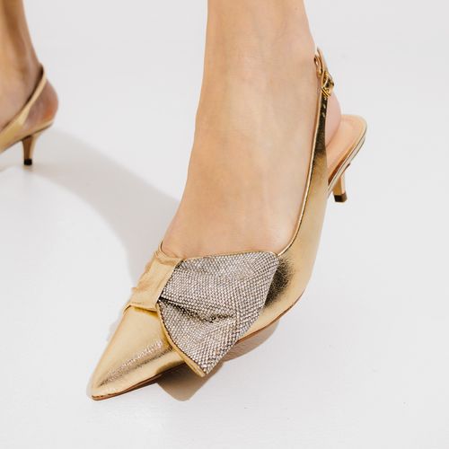 Slingback Couro Ouro Salto Baixo Cecconello 2473015-1