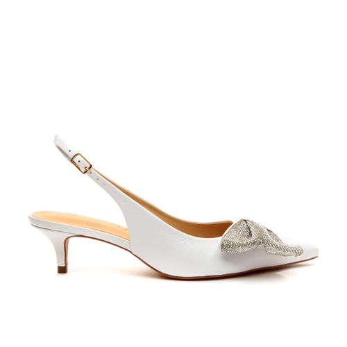 Slingback Couro Branco Salto Baixo Cecconello 2473015-2