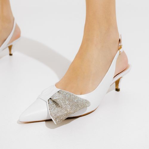 Slingback Couro Branco Salto Baixo Cecconello 2473015-2