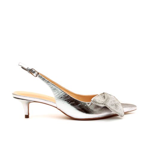 Slingback Couro Prata Salto Baixo Cecconello 2473015-3