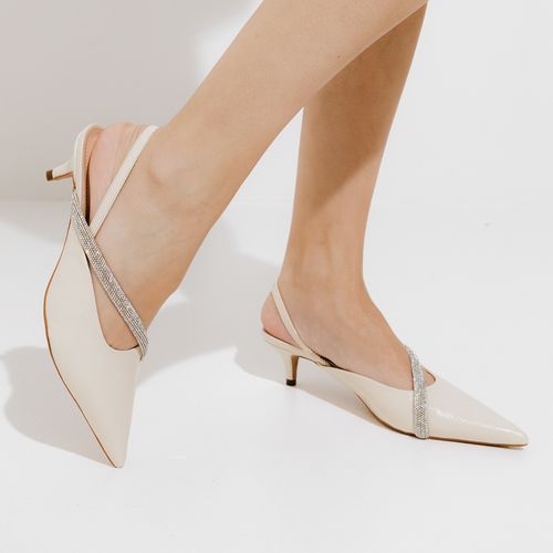 Slingback Off White Salto Baixo Cecconello 2473013-2