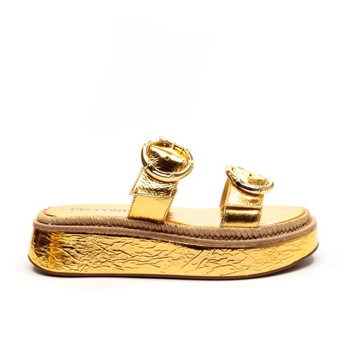 Sandália Couro Ouro Flatform Cecconello 2544001-3