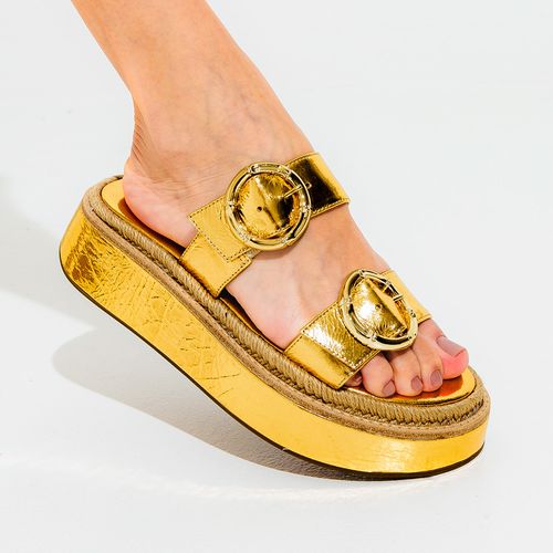 Sandália Couro Ouro Flatform Cecconello 2544001-3