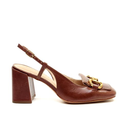 Slingback Couro Marrom Salto Bloco Cecconello 2387002-5