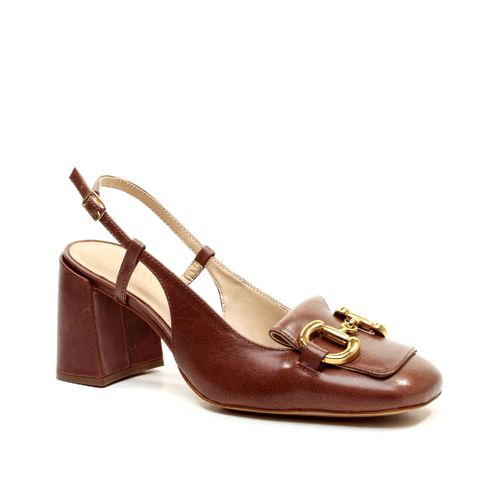 Slingback Couro Marrom Salto Bloco Cecconello 2387002-5