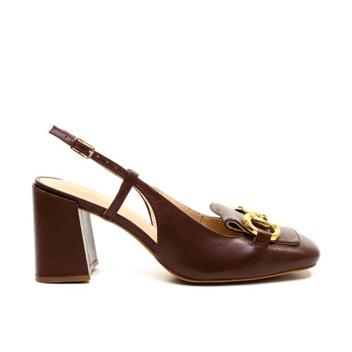 Slingback Couro Marrom Salto Bloco Cecconello 2387002-18