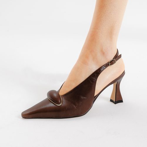Slingback Couro Marrom Salto Médio Cecconello 2632006-1