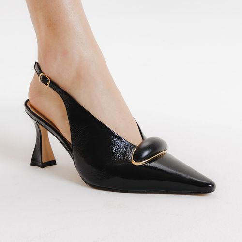 Slingback Couro Preto Salto Médio Cecconello 2632006-2