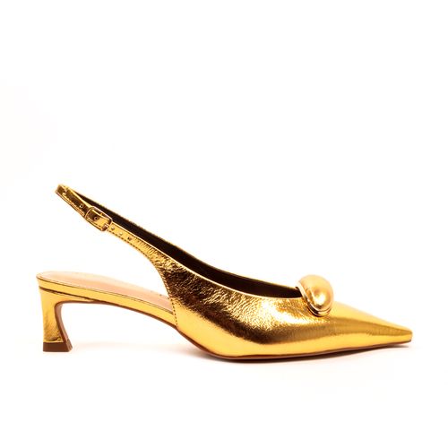 Slingback Couro Ouro Salto Baixo Cecconello 2639004-2