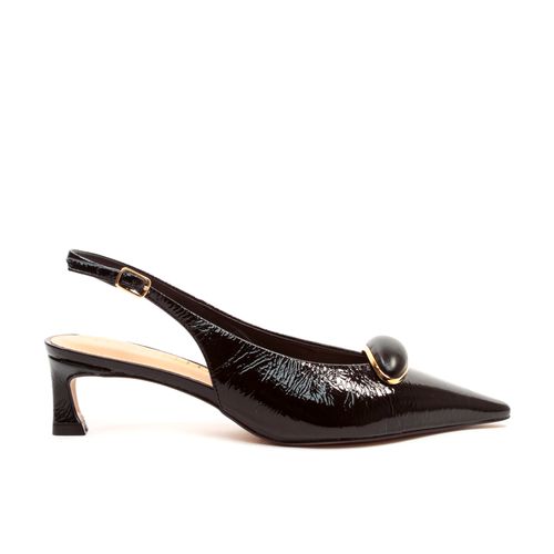 Slingback Couro Preto Salto Baixo Cecconello 2639004-1