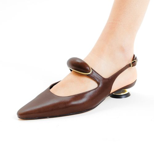 Slingback Couro Marrom Salto Baixo Cecconello 2644004-2